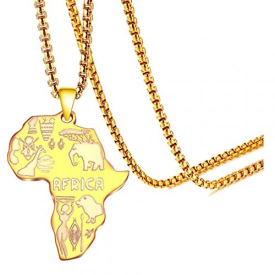 Stainless Steel Africa Map Pendant Necklace 22inches Link Chain