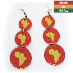 Red Wooden Map-Of-Africa Earrings